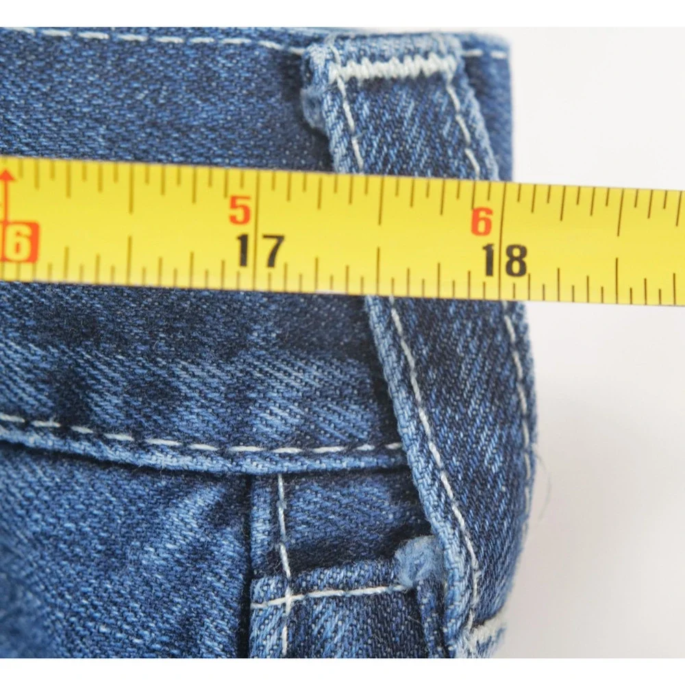 True Religion Straight Nat Jeans Men 33x34 MMD800TS Blue Thick Stitch Faded Wash